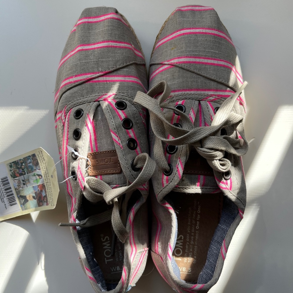 NWT: Toms Shoes with Pink Stripes
